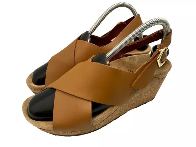 Papillio Birkenstock Samira Womens Size 39 Ginger Brown Leather Wedge Sandals