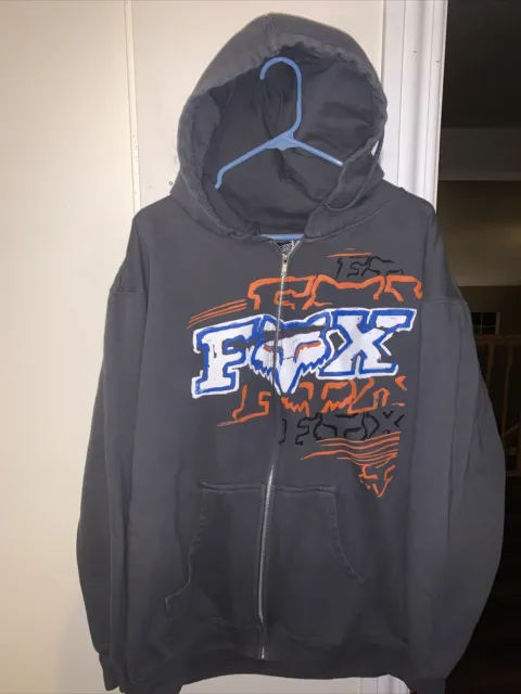 Fox Racing Hoodie Mens Sweatshirt ~ Full Zip Up Sweater ~ XL ~ Charcoal