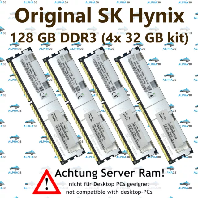 128 GB (4x 32 GB) Rdimm ECC DDR3-1866 HP HPE Integrity Super Dome X Server RAM