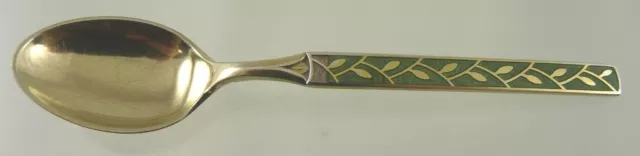 STERLING & GREEN ENAMEL w LEAF DESIGN DEMITASSE SPOON BY TH MARTHINSEN NORWAY