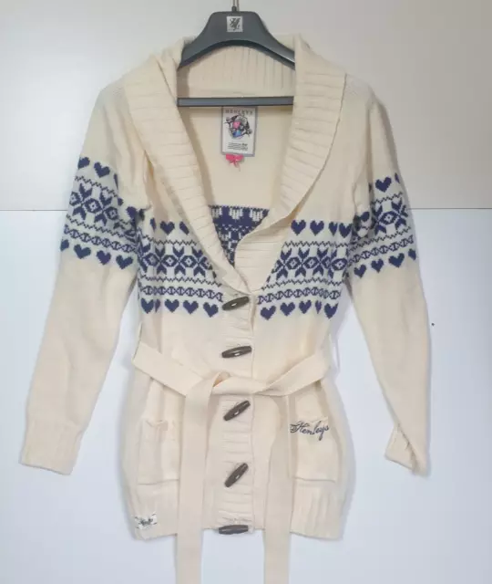 Womens Henleys Knitted Cardigan With Toggle Fastening Cream And Blue Size 8