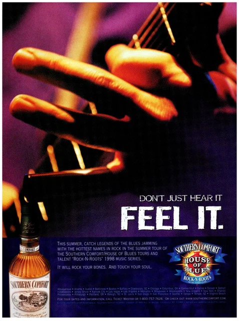 Southern Comfort House of Blues Feel It Vintage Print Advertisement 8x11" 1998