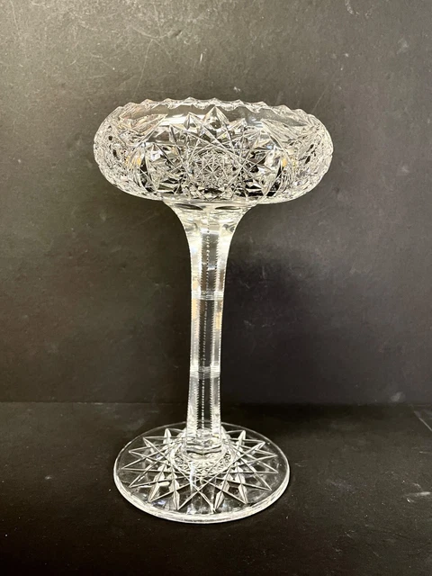 Antique American Brilliant Period ABP Hobstar Cut Glass Compote 9 1/4"