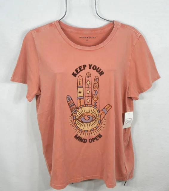 Lucky Brand Women's T-Shirt XL Orange Hamsa Keep Your hand Open Pullover Top NWT