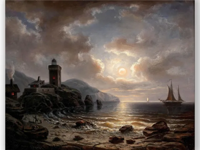 Coast At Night With Lighthouse Giclée Canvas Print, Multi-Size