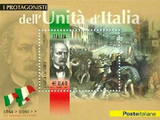 2011 Rep ITA "PROTAGONISTI DELL'UNITA' D'ITALIA - CATTANEO" FOGLIETTO NUOVO