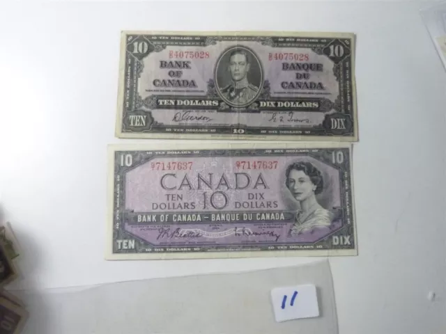 Vintage Canada  2X Banknote 1937 & 1954 10 Dollars  No11