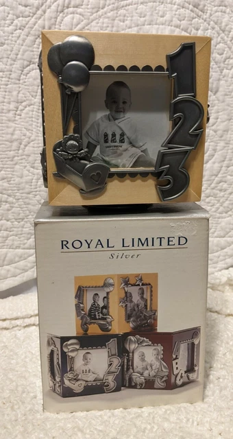 ROYAL LIMITED Silver Nursery Baby Picture Frame Cube Rotating Music Box Gift