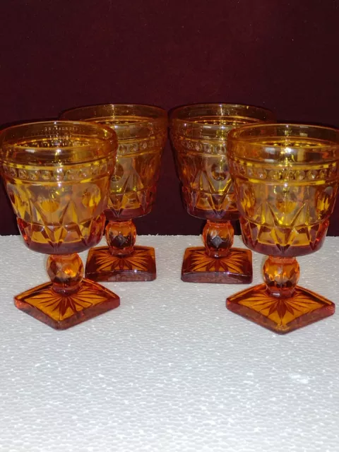 Vintage Amber Pedestal Pony, Wine Goblets - Heavy Glasses (set of 4) - Stunning!