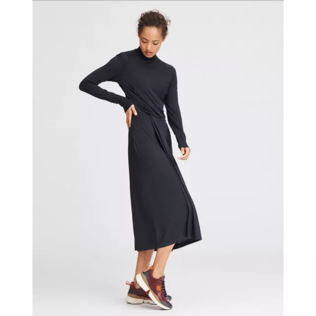 rag & bone Black Draped Shaw Long Sleeve Turtleneck Jersey Midi Dress Size Small