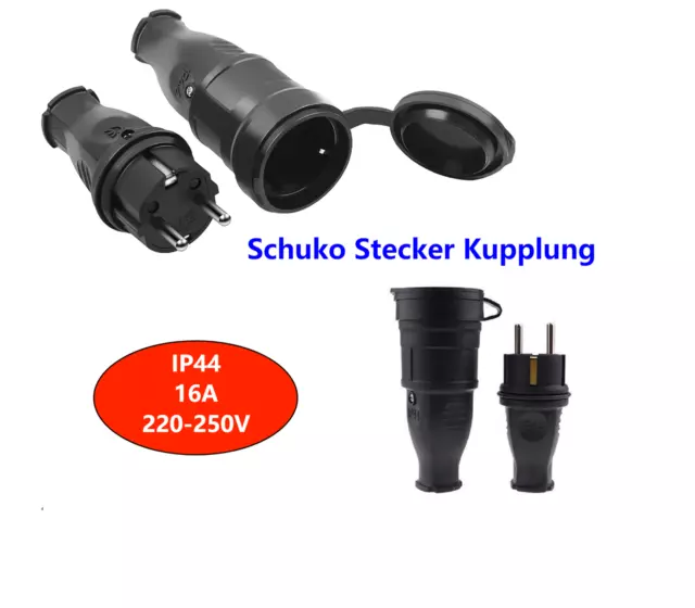 Schuko Stecker oder Kupplung Schutzkontakt Steckdose 16A 230V IP44 Wasserdicht