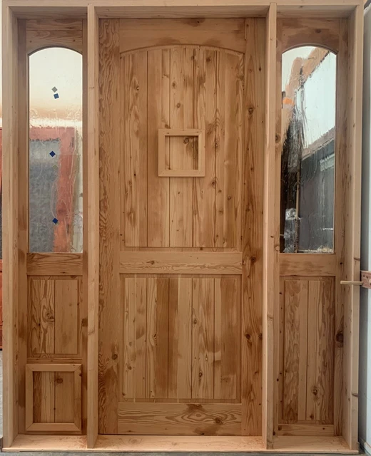 Rustic reclaimed lumber door w/ glass U choose size solid wood doggy door