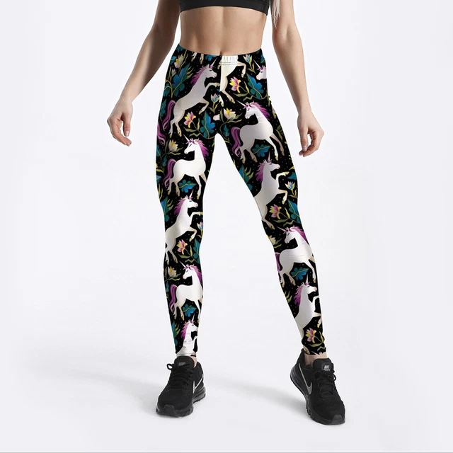 Women Girls Leggings Sports Yoga Pants Digital 3D Printed Unicorns Flowers