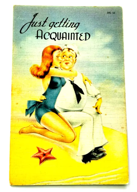 Vintage Linen Postcard 1930's NAVY Sailor Cartoon Image Comedy Card UNposted