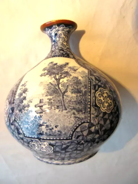Ancien vase boule, porcelaine peinte de paysages et de fleurs, Art Nouveau