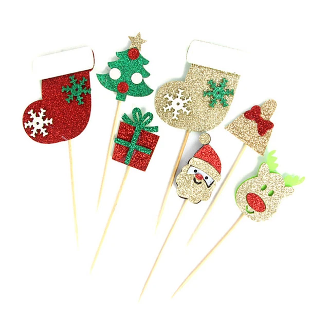 7 PCS Gâteau De Noël Décoration Dessert De Noël Pick Cerfs Gâteau Topper