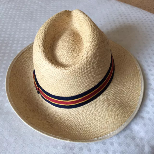 M&S ST MICHAEL Genuine Panama Hat Straw Medium 7 - 7 1/2 Striped Ribbon ...