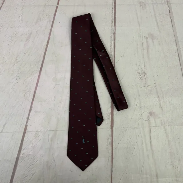 Vintage Yves Saint Laurent YSL silk tie floral Maroon Blue