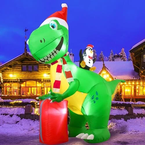 DINOSAUR CHRISTMAS INFLATABLE, 6 FT Outdoor Christmas Decorations, Blow
