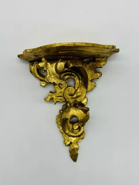 Antique Victorian 5-1/2” Ornate Hand Carved Gold Gilt Italian Wall Bracket Shelf