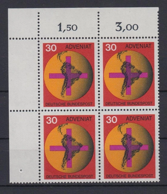 Bund 545 Eckrand links oben 4er Block Katholische Hilfsaktion ADVENIAT 30 Pf **