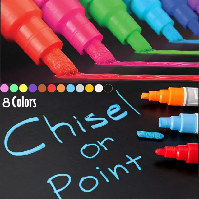 8pcs Colorful 6mm Liquid Chalk Marker Pens 2Tips LED Writing Board Glass Art Pen