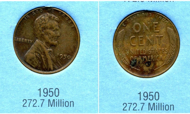 1950 P Wheat Penny Key Date Us Circulated One Lincoln Rare 1 Cent U.s Coin #4757