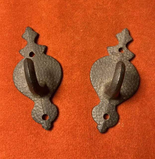 Two Vintage Cast Iron Mission Arts & Crafts Hammered Finish Hooks