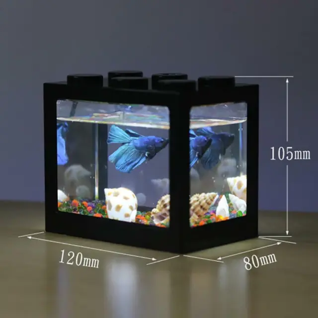 Mini Aquarium USB Fish Tank With LED Light Lamp Betta Fish Fighting Cylinder 2