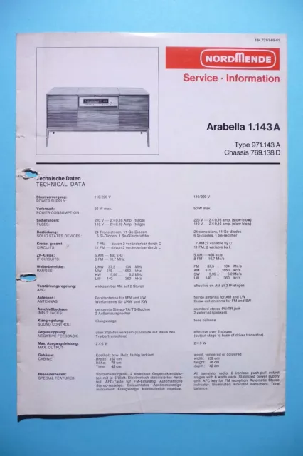 Service-Manual-Anleitung für NordMende Arabella 1.143 A  , ORIGINAL