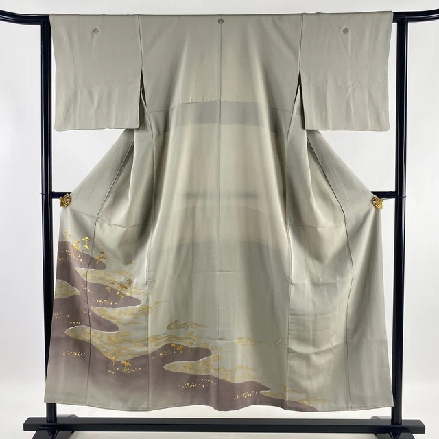 JAPANESE KIMONO IROTOMESODE 150cm 4' 11" PURE SILK VINTAGE ANTIQUE 6704