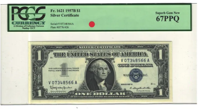 1957 B $1 Silver Certificate Note Currency Fr.1621 Pcgs Super Gem Unc 67 Epq 940