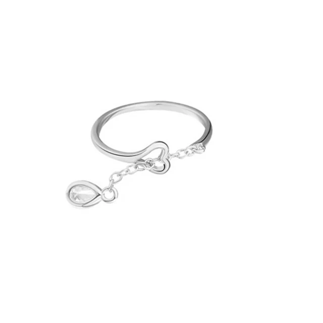 Stylish Crystal Elegant Heart Love Extension Chain Rings Girls Women Ladies