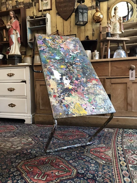 Vintage Mid 20th Century Artists Coffee Table Tubular Steel Frame