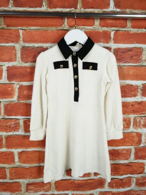 Girls River Island White Black Long Sleeve Dress Age 4-5 Years Party Kids 110Cm