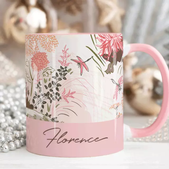 DRAGONFLY Personalised Name Mug, Personalised Mug For Her Mug & Coaster Set Gift