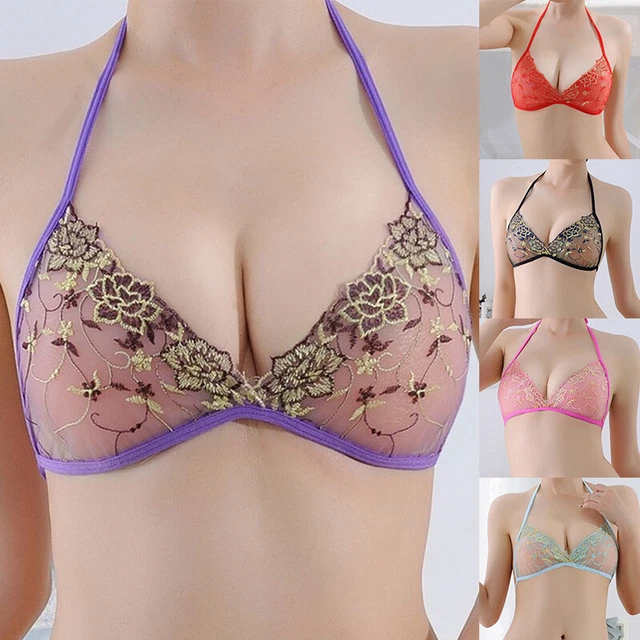 Femme Transparent Extra Fin Lacets Broderie Soutien-Gorge Bralet *