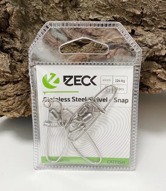Zeck Wels Stainless Steel Swivel + Snap 114kg 3 Stück Waller Wirbel Edelstahl
