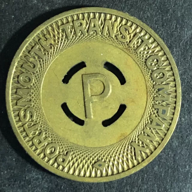 Portsmouth Transit Company (Virginia) Brass One Fare Token - 23mm