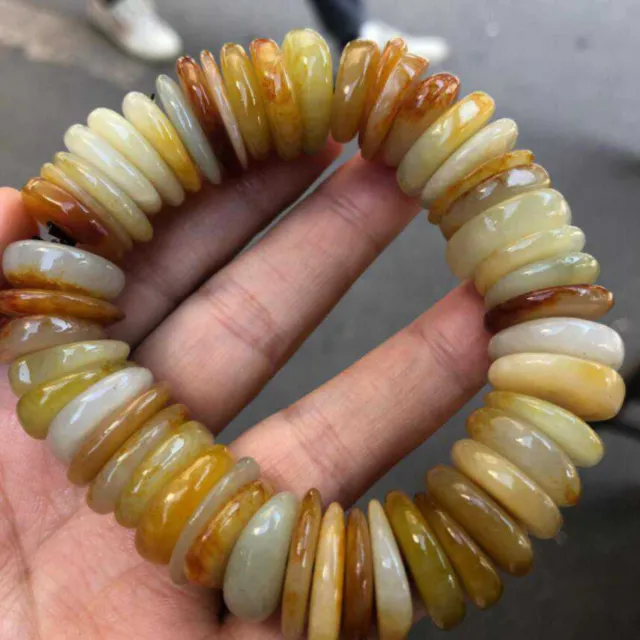 Large Special Pure Chinese Natural HeTian Jade Flat Beads Prayer Bracelet Fancy