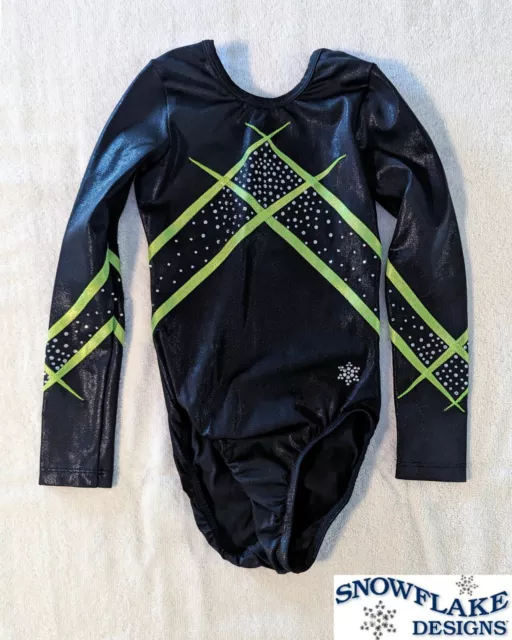COMPETITION Snowflake gymnastics Leotard AXS Extra Small Green Black RHINESTONES
