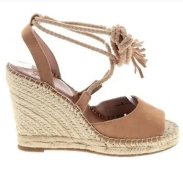 Joie light brown Phyllis suede leather wedge espadrille tie up sandals 39.5 $275