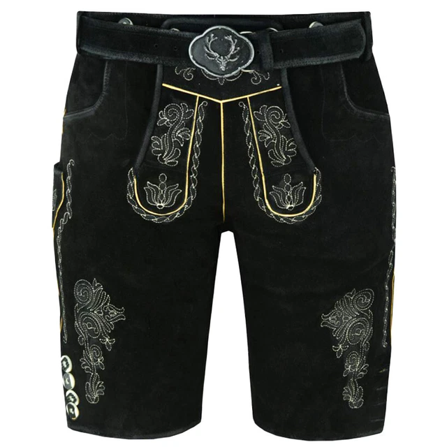 Trachtenlederhose Kniebund - Echte Velourslederhose Mit Trägern