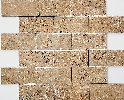 Ladrillo travertino nogal pared piedra natural baño cocina 43-1210_b | 1 hoja de mosaico
