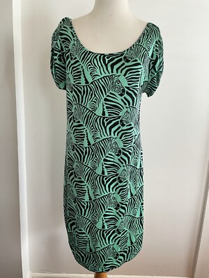 Paul & Joe Paris Green Silk Zebra Print Shift Dress Sz 40