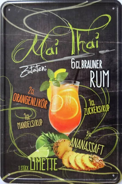 Blechschild Schild 20x30 cm - Mai Thai Bar Cocktail Drink Rezept vintage