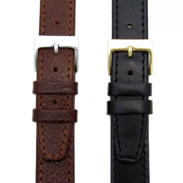 Bracelet de montre en cuir véritable tailles impaires 15 mm 17 mm 19 mm noir ou marron