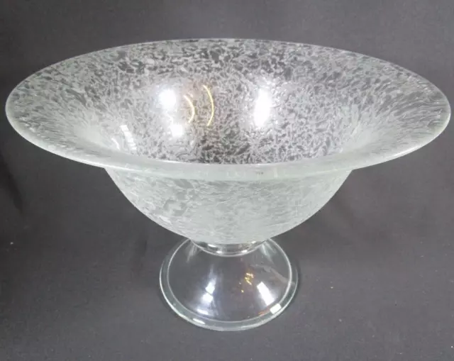 Lovely Extra Large Vintage Frosted Pattern Etch Glass Centrepiece Pedestal Bowl 3