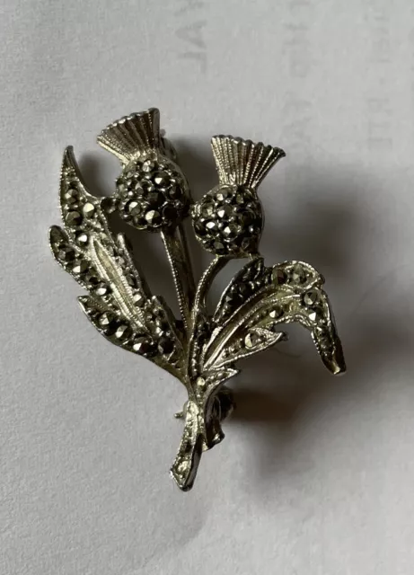 Vintage Silver Tone Marcasite Scottish Thistle Brooch