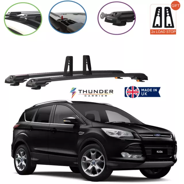 For FORD KUGA 2013 - 2019  LOCKABLE BLACK CROSS ROOF BARS RACK 4X STOPPER